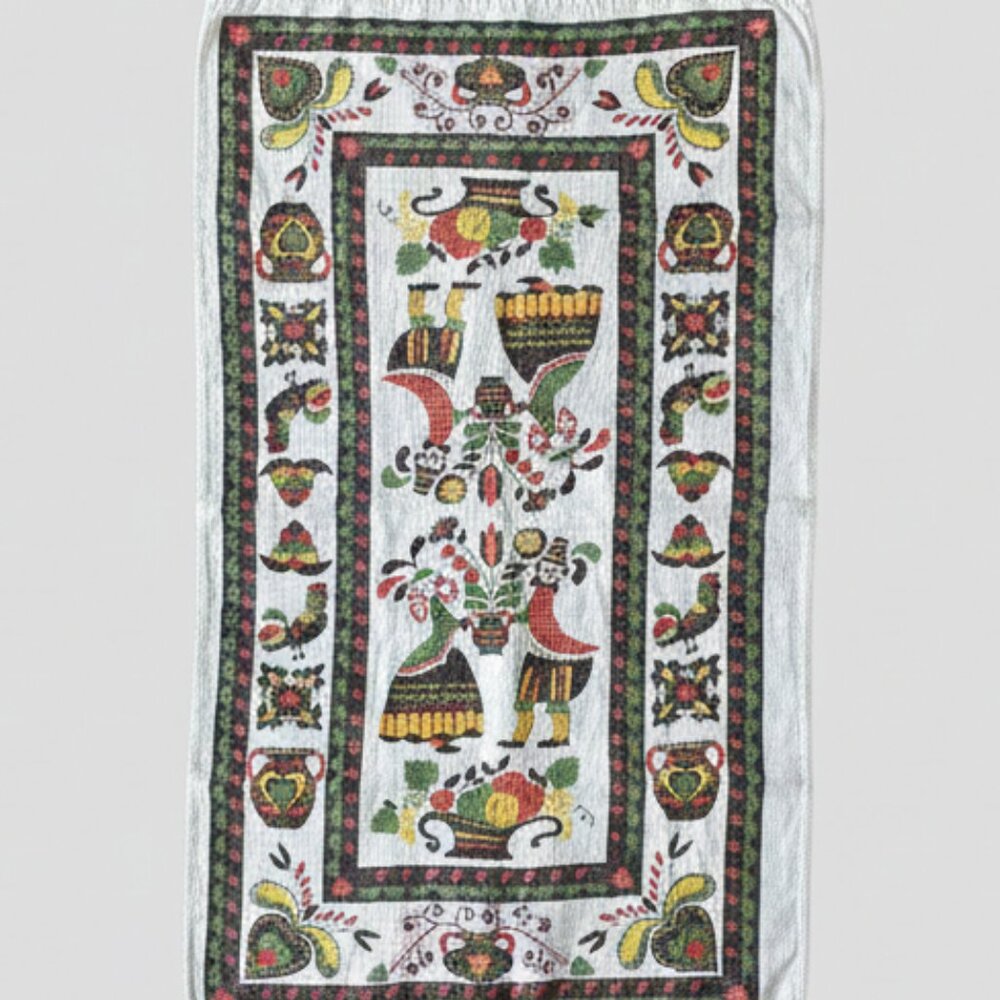 Parisian Prints Linen Tea Towel Pennsylvania Dutch Folk Art Kitchen